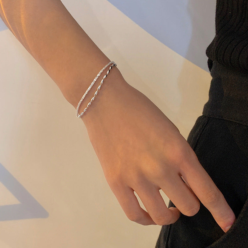 925 Silver Bracelet Starry Rice Grain Double-layer Bracelet Sparkling Light Luxury High-grade Sense Female Accessories