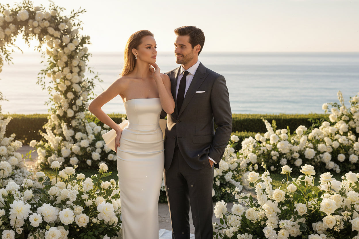 Eightree White Wedding Dresses Strapless Split Bridal Dress