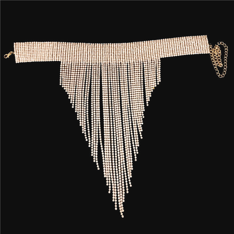 European And American Fashion Simple Wild Necklace Luxury Rhinestone Tassel Necklace Sexy Bar Club Accessories Choker