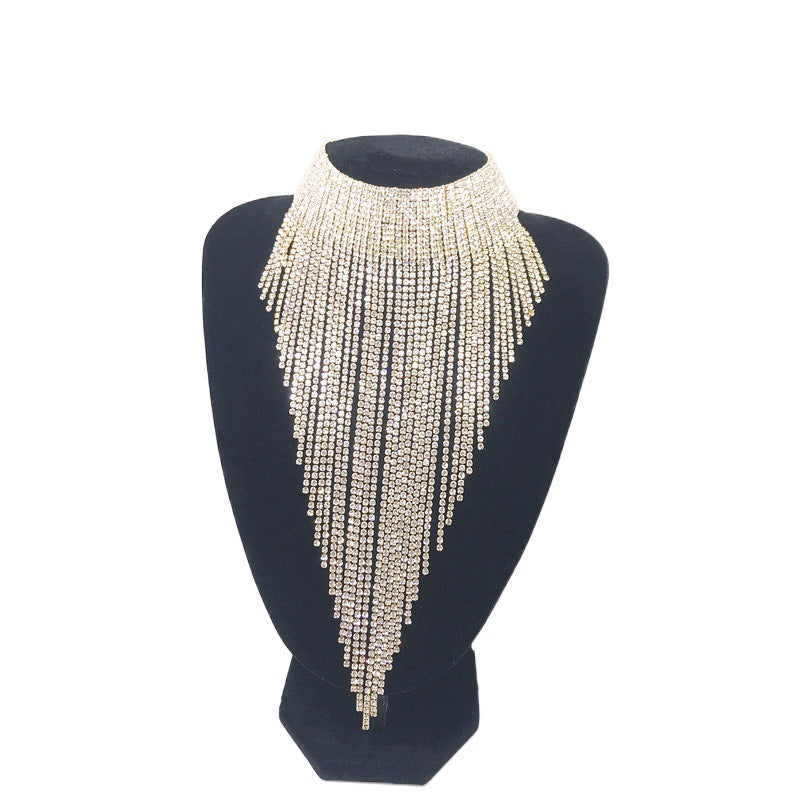 European And American Fashion Simple Wild Necklace Luxury Rhinestone Tassel Necklace Sexy Bar Club Accessories Choker