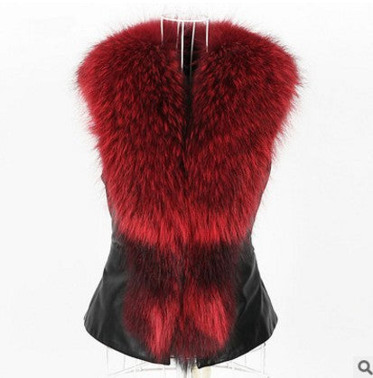 Faux Fur Vest And Fur Coat Short Raccoon Fur Collar Vest