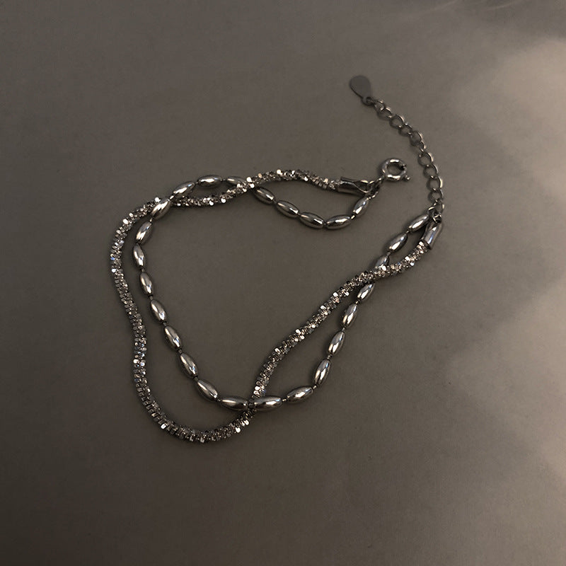 925 Silver Bracelet Starry Rice Grain Double-layer Bracelet Sparkling Light Luxury High-grade Sense Female Accessories