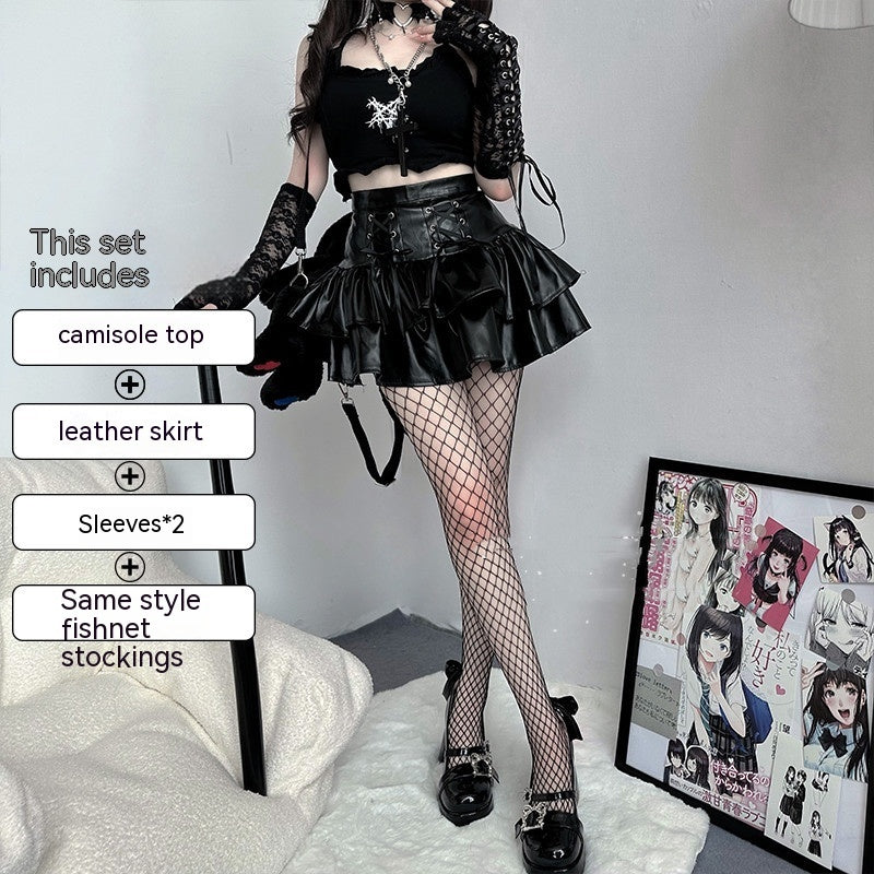 Lacquer Leather Short Skirt Set