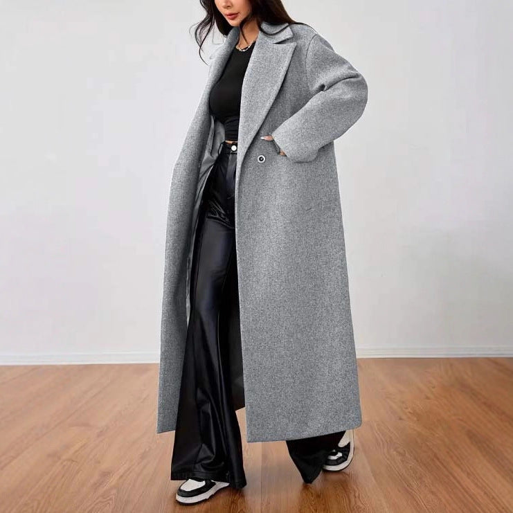 Coat Fashion Long Sleeve Lapel Long wool  Coat For women