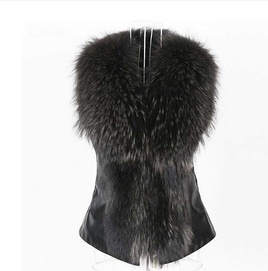 Faux Fur Vest And Fur Coat Short Raccoon Fur Collar Vest