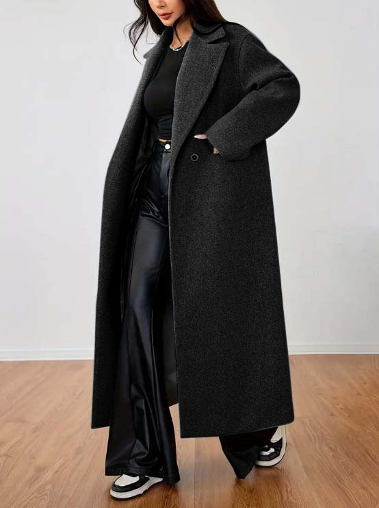 Coat Fashion Long Sleeve Lapel Long wool  Coat For women