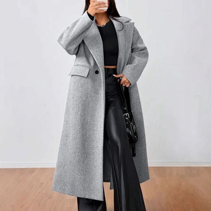 Coat Fashion Long Sleeve Lapel Long wool  Coat For women