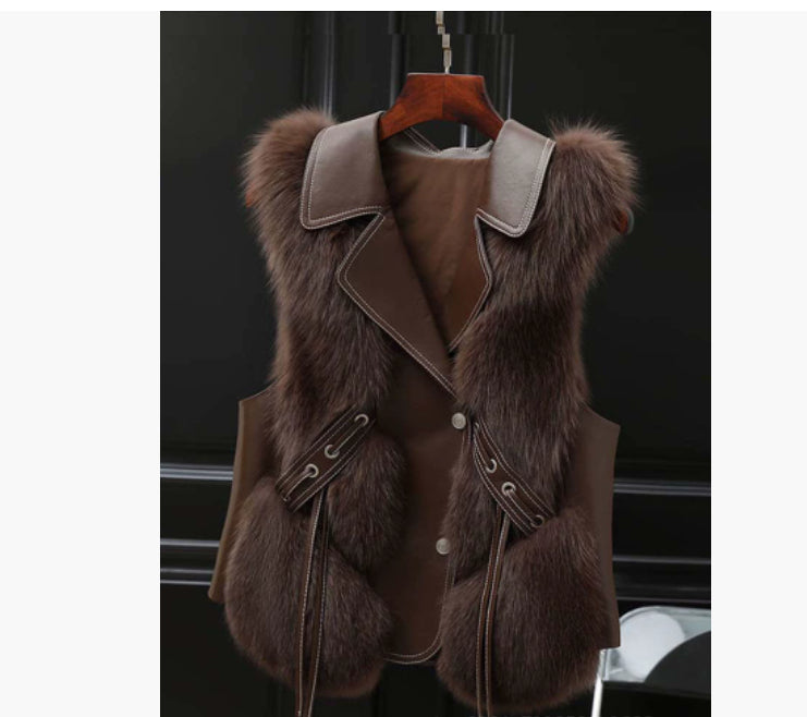 Fur Vest Short Coat Autumn And Winter New Patchwork Winter Fox Fur Jacket Women Short Artificial Fur Coat Elegant Female Warm Vest