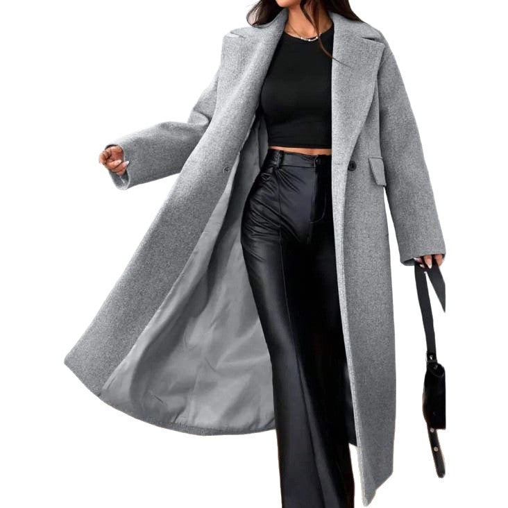 Coat Fashion Long Sleeve Lapel Long wool  Coat For women