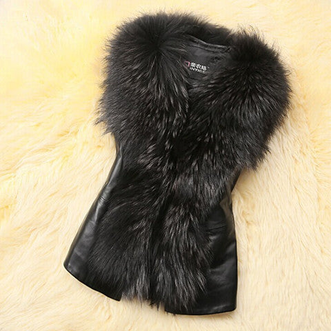 Faux Fur Vest And Fur Coat Short Raccoon Fur Collar Vest