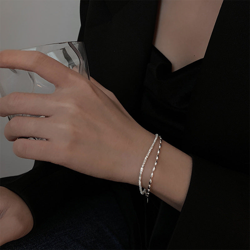 925 Silver Bracelet Starry Rice Grain Double-layer Bracelet Sparkling Light Luxury High-grade Sense Female Accessories