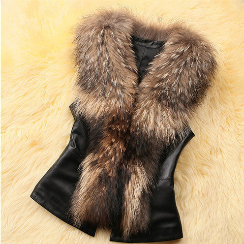 Faux Fur Vest And Fur Coat Short Raccoon Fur Collar Vest