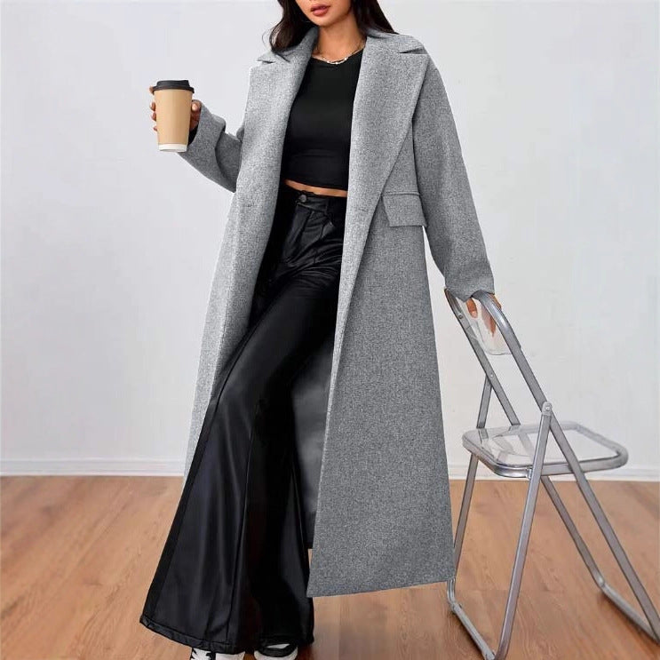 Coat Fashion Long Sleeve Lapel Long wool  Coat For women